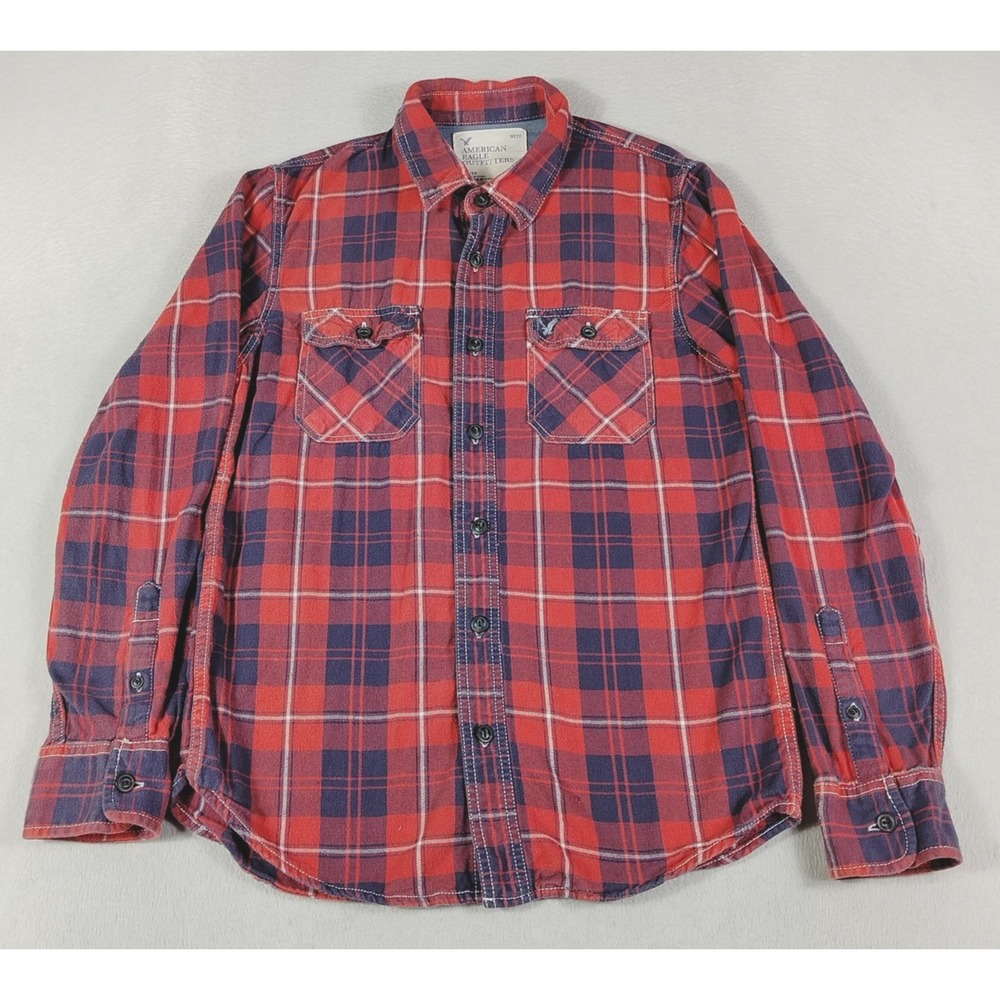 American Eagle Outfitters Flannel Shirt Mens Medium Red Plaid Cabincore Warm